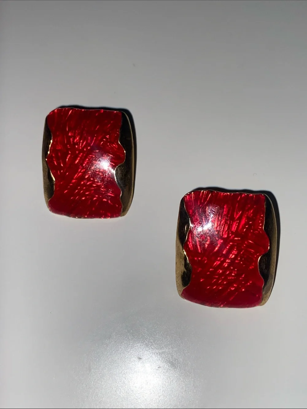 Bold Red Enamel and Gold-Tone Stud Earrings